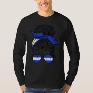 Honduras Flag Messy Bun Hair Honduran Mom Woman Gi T-Shirt