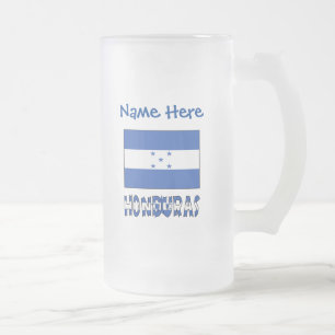 Honduras Honduran Flag Blue Personalisation  Frosted Glass Beer Mug
