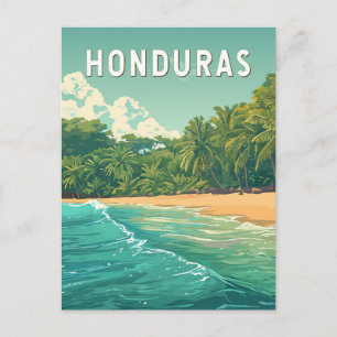 Honduras Illustration Travel Art Vintage Postcard