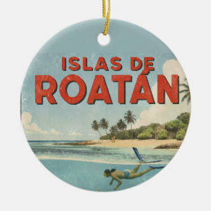 Honduras islas de roatan Retro poster Ceramic Tree Decoration