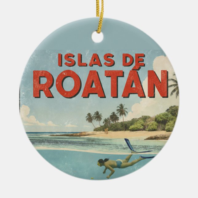 Honduras  islas de roatan  Retro poster Ceramic Tree Decoration (Front)