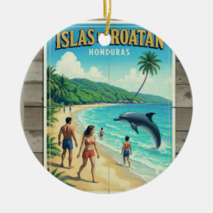Honduras ISLAS DE ROATAN Retro poster Ceramic Tree Decoration