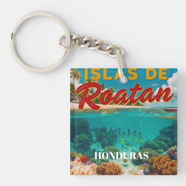  Honduras ISLAS DE ROATAN Retro poster Key Ring (Front)