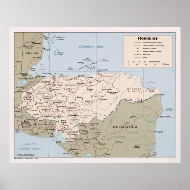 Honduras Map (1985) Latin American Country Atlas Poster (Front)