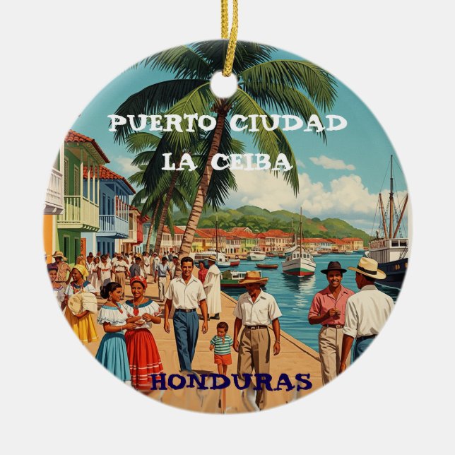 Honduras Memories of Our Trips Ceramic Tree Decoration (Front)