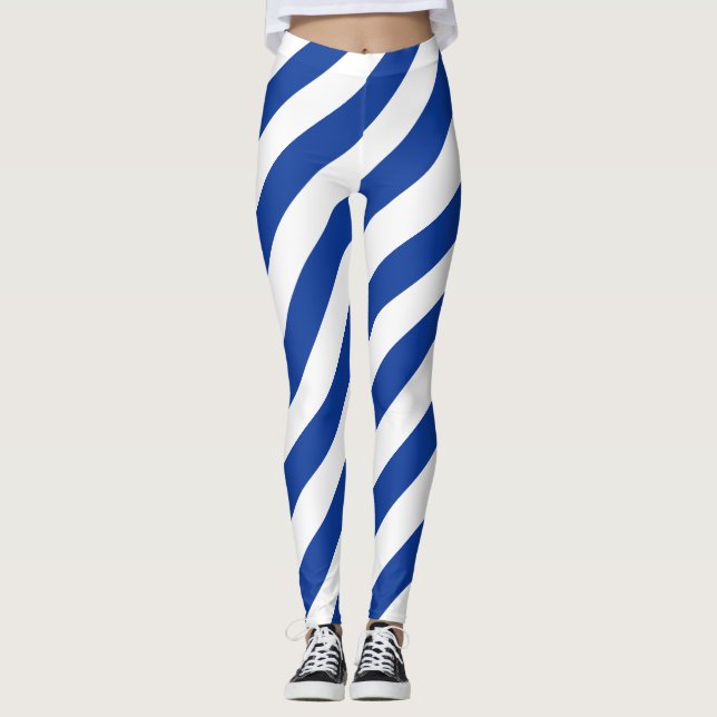 Honduras National Flag Colours Diagonal Striped Leggings (Front)
