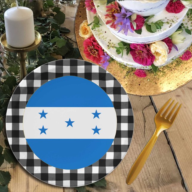 Honduras Plate, buffalo plaid & Honduras Flag Paper Plate (Creator Uploaded)