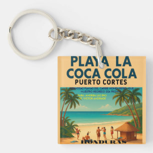 Honduras PLAYA LA COCA COLA, Retro poster Key Ring