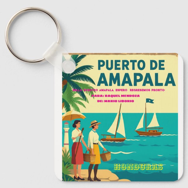  Honduras Puerto AMAPALA Retro poster Key Ring (Front)