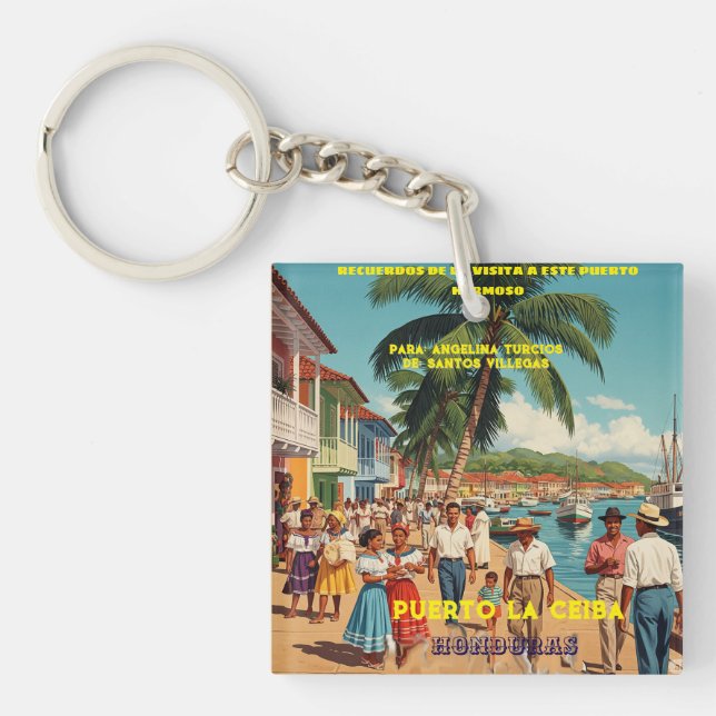  Honduras Puerto LA CEIBA Retro poster Key Ring (Front)
