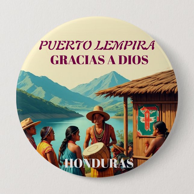  Honduras Puerto LEMPIRA Retro poster 10 Cm Round Badge (Front)