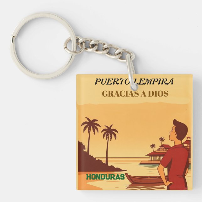  Honduras Puerto Lempira Retro poster Key Ring (Front)