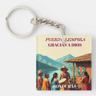  Honduras Puerto LEMPIRA Retro poster Key Ring