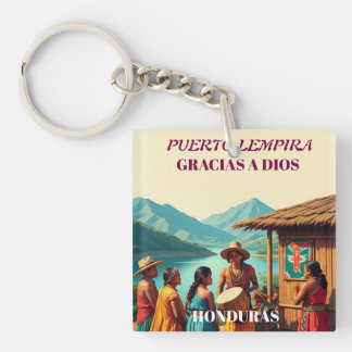 Honduras Puerto LEMPIRA Retro poster Key Ring
