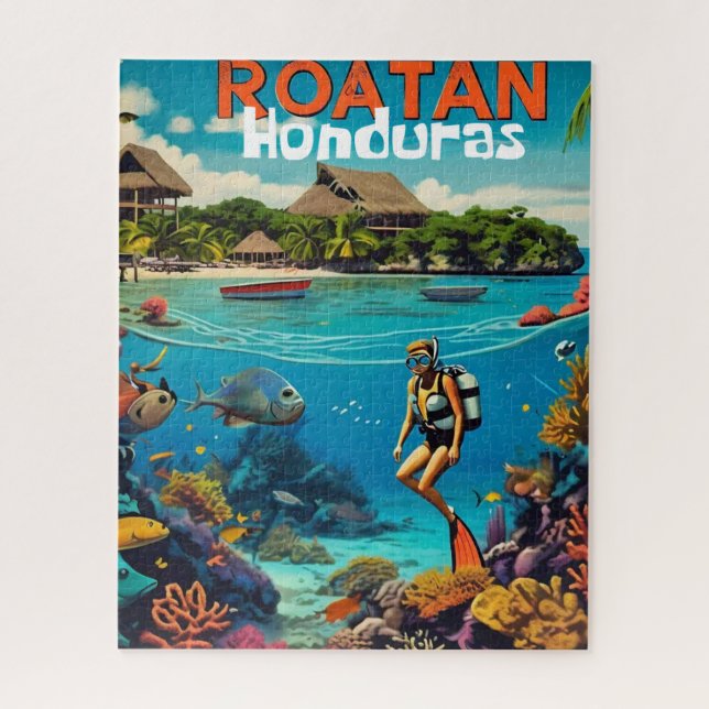 Honduras Roatan Travel Vintage Retro Poster Jigsaw Puzzle (Vertical)