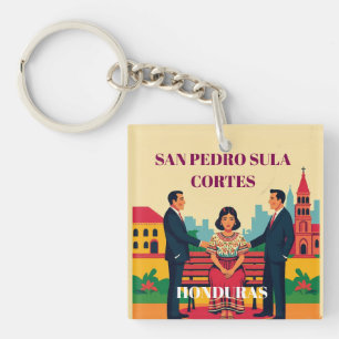 Honduras SAN PEDRO SULA Retro poster Key Ring