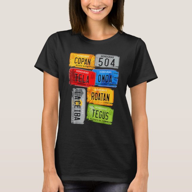 Honduras  turistic car plates  Copan  Tela  Omoa T-Shirt (Front)