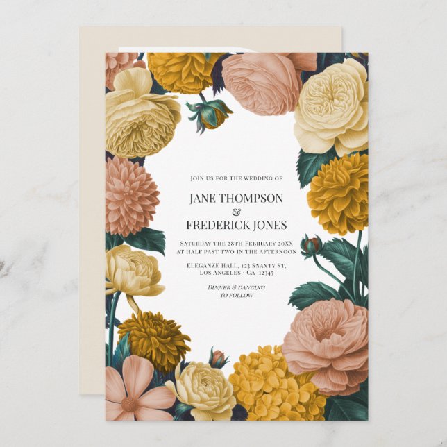 Honey Amber, Caramel Rose & Soft Marzipan Wedding Invitation (Front/Back)