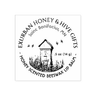 Honey and Hive Products with Hive and Bees Rubber Stamp