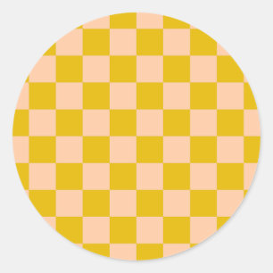 Honey and Peach Chequerboard Classic Round Sticker