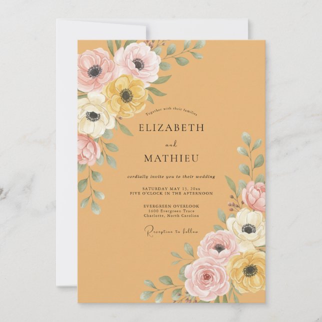 Honey Anemone Wedding Invitation (Front)