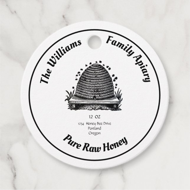 Honey Apiary Jar Tags | Vintage Beehive (Front)