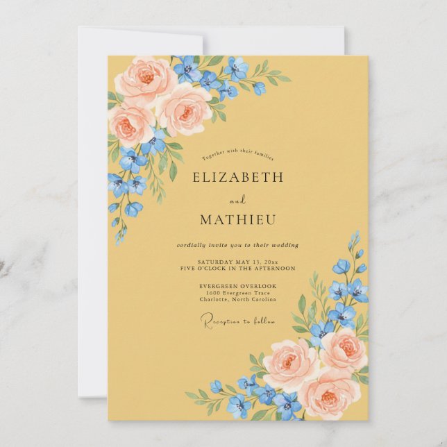 Honey Azure Bouquet Eucalyptus Wedding Invitation (Front)