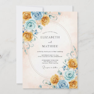 Honey Azure Rose Wedding Invitation