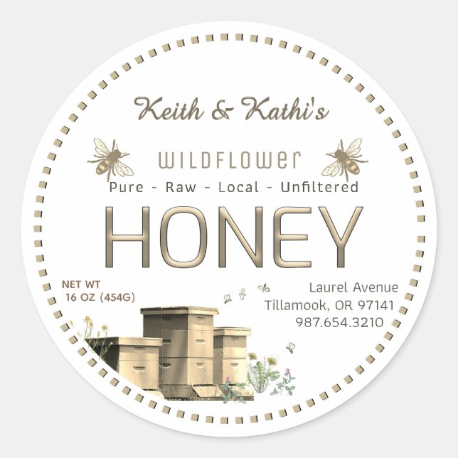 Honey Backyard Bees Hives and Little Bees Garden Classic Round Sticker (Front)