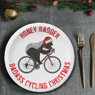 Honey Badger bicycle badass Christmas slogan Paper Plate