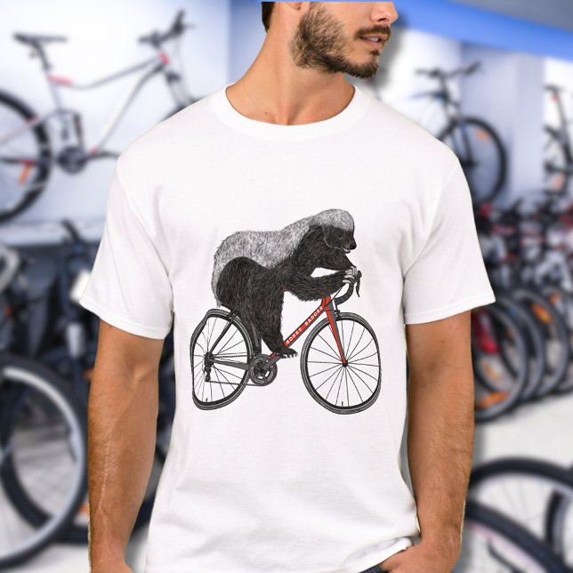 Honey Badger Bicycle riding T-Shirt (Funny honey badger cycling on a bicycle a wild animal badass cyclist illustration )