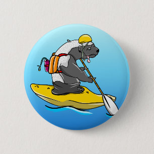 Honey Badger Canoeing in a River 6 Cm Round Badge