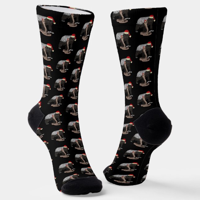 Honey Badger Cobra Snake Badass Christmas Black Socks (Angled)