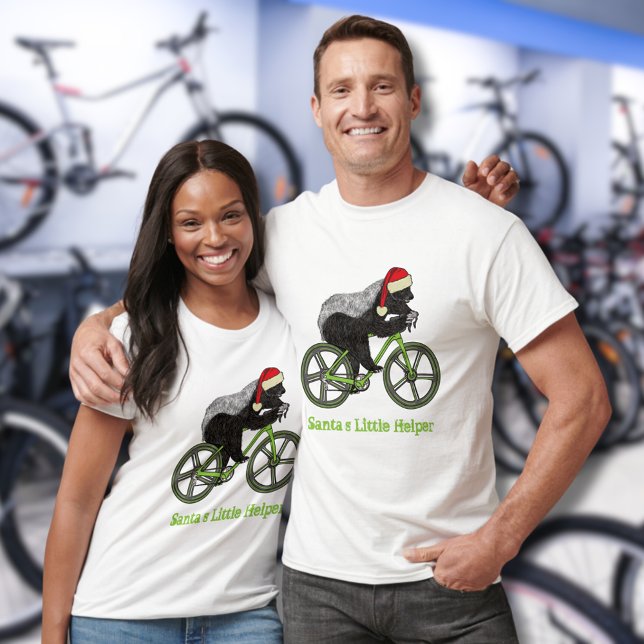 Honey Badger Cycling Funny Badass Festive Quote T-Shirt (Santa’s little helper christmas honey badger riding a bicycle t-shirt funny animal cyclist )