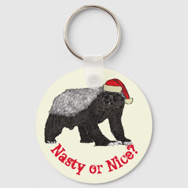 Honey Badger Funny Badass Festive Santa Quote Key Ring (Front)