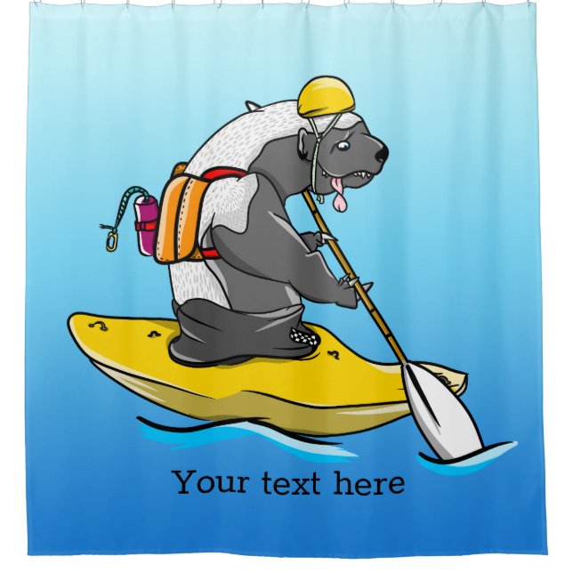 Honey badger in a kayak shower curtain (Front)