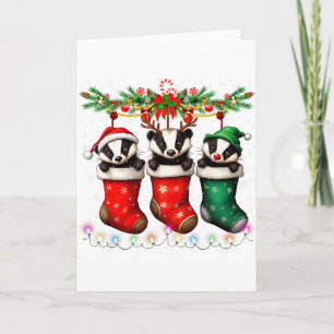 Honey Badger In Christmas Socks Lights Honey Badge Card