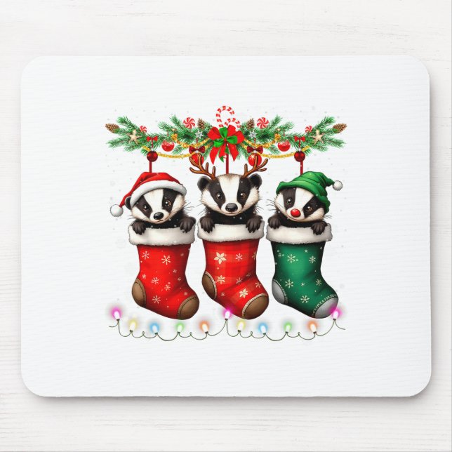 Honey Badger In Christmas Socks Lights Honey Badge Mouse Mat (Front)