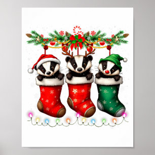 Honey Badger In Christmas Socks Lights Honey Badge Poster