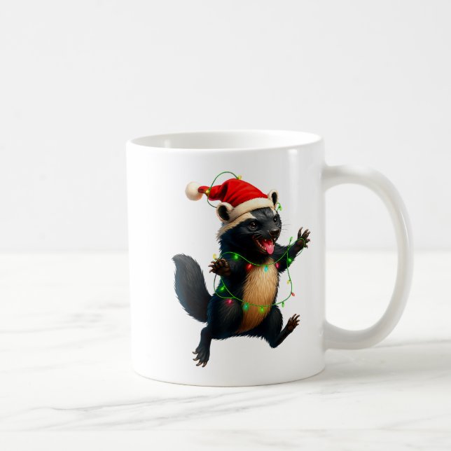 Honey Badger Tree Xmas Lights Santa Honey Badger C Coffee Mug (Right)