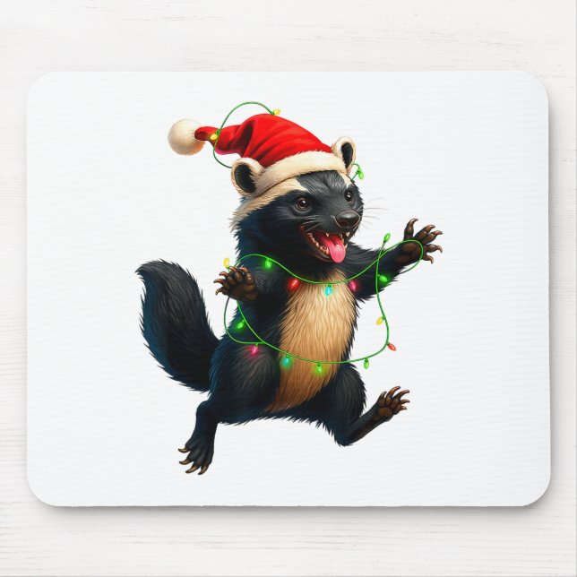 Honey Badger Tree Xmas Lights Santa Honey Badger C Mouse Mat (Front)