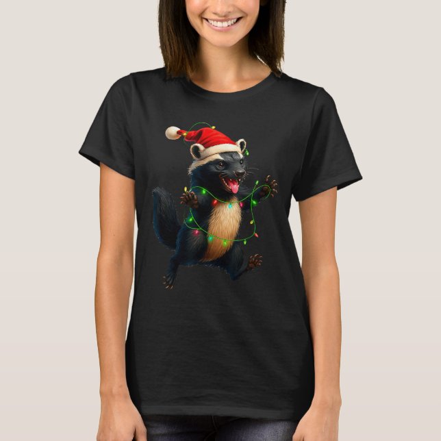 Honey Badger Tree Xmas Lights Santa Honey Badger C T-Shirt (Front)