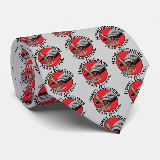 Honey Badgers Fear no Evil Badass Red Animal Art Tie (Rolled)