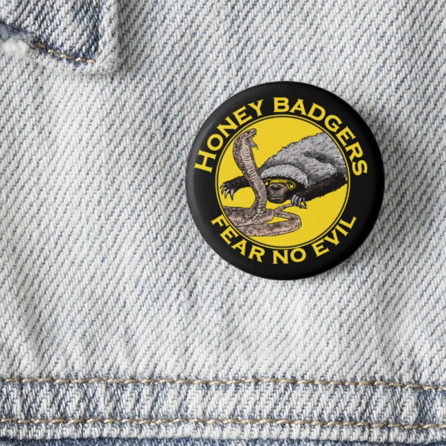 Honey Badgers Fear no Evil quote 3 Cm Round Badge (Honey badger quote fear no evil black and yellow button cobra snake and honey badger illustration )