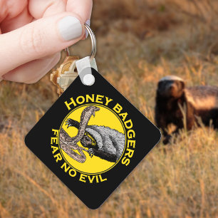 Honey Badgers Fear no Evil Yellow Scary Animal Art Key Ring