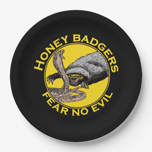 Honey Badgers Fear no Evil Yellow Scary Animal Art Paper Plate (Front)