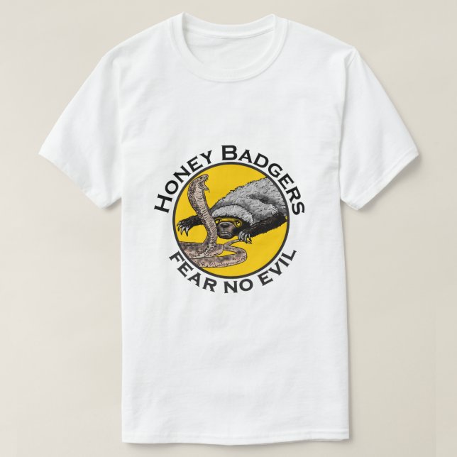 Honey Badgers Fear no Evil Yellow Scary Animal Art T-Shirt (Design Front)