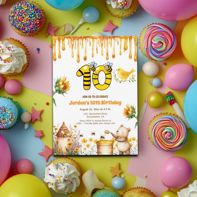 Honey Bear 10th Birthday Party Invitation (Creator Uploaded)