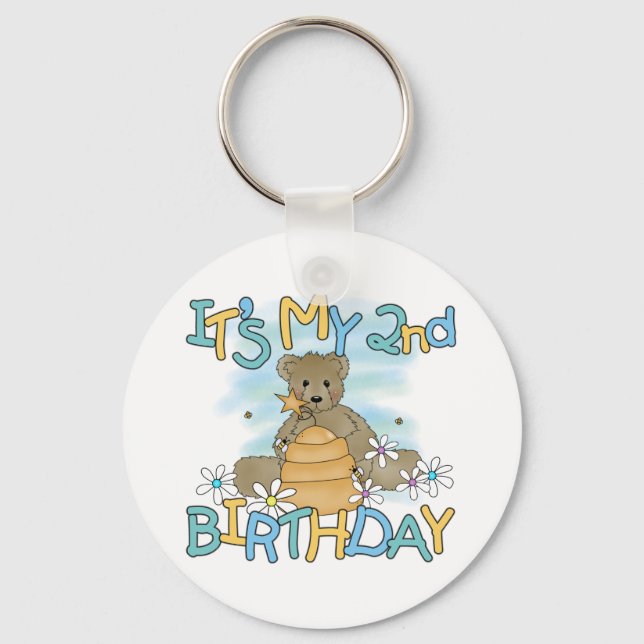 Honey Bear 2nd Birthday T-shirts and Gifts Key Ring (Front)
