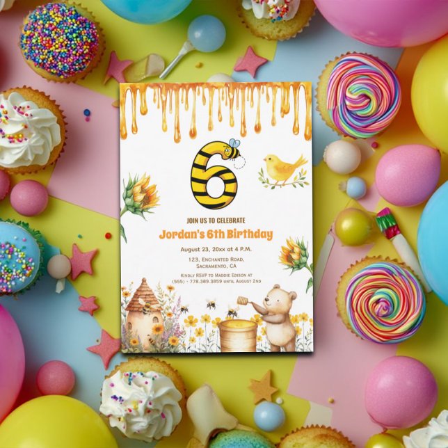 Honey Bear 6th Birthday Party Invitation (Creator Uploaded)